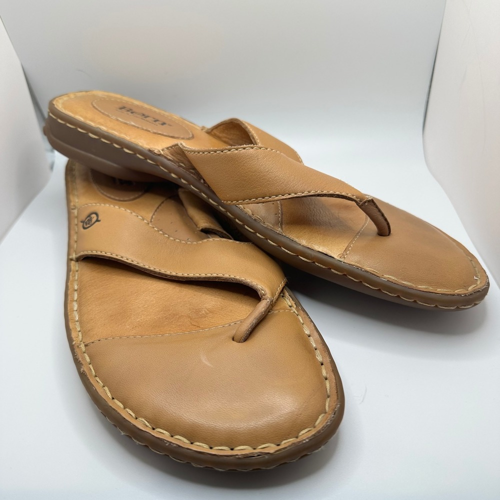 Born Tan Leather Thong Sandals Mens 10 Womens 12 W2116 B6 Hand Crafted Brown